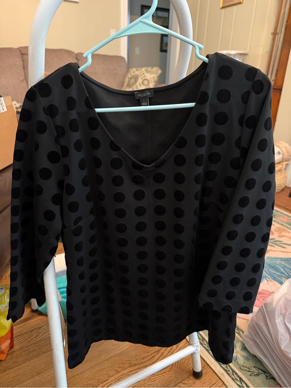 Black Polka Dot V-Neck Blouse - Ann Taylor